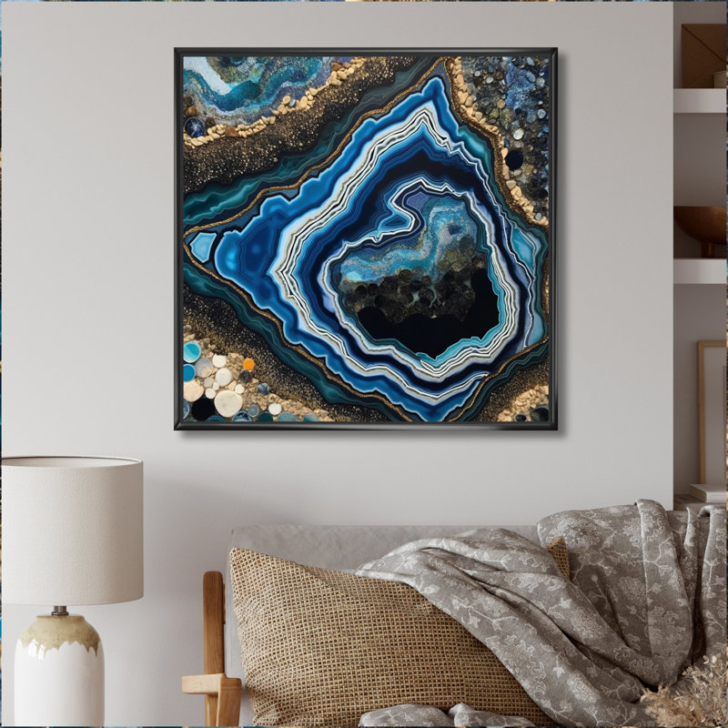 «Teal Gold Geode Gems», reproduction sur toile, H 36 po x l 36 po x P 1,5 po, Cadre flottant noir