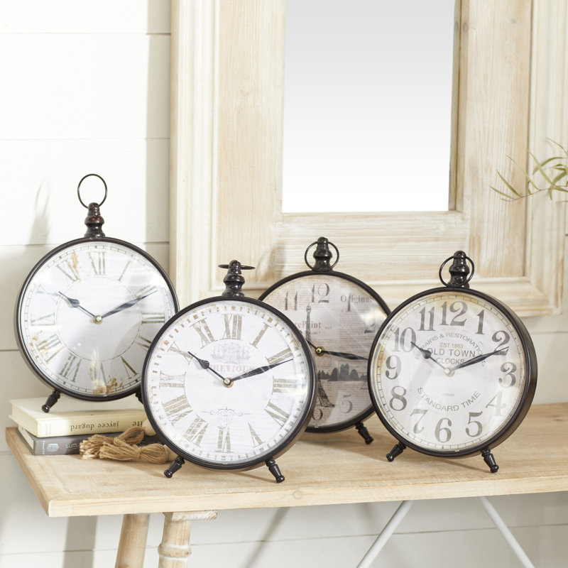 Rustic Analogue Metal Tabletop Clock in Brown/Black/Blue