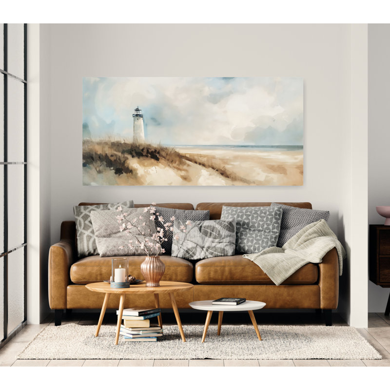 Paysage de plage de phare, art mural de maison de plage, art mural côtier, océan, Caroline du Sud, Wrapped Canvas