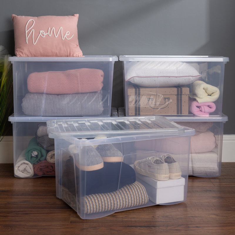Wham Crystal 60L Plastic Storage Box Pack of 5 Clear, Clear