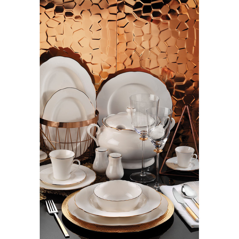 Elegant 54-Piece Dinner Set, 100% Fine Bone China | Includes 12 Service Plates (10.6 in), 12 Deep Plates (9.1 in), 12 Cake Serving Plates (8.3 in), 12 Bowls (6.3 in), 2 Platters (9.4 in & 11 in) | Perfect for Formal Dining & Entertaining