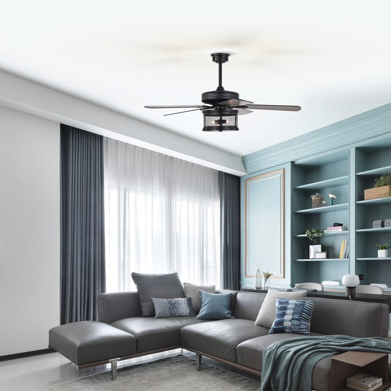 Absolom 52'' Ceiling Fan with Light Kit, Matte Black/Wood Grain