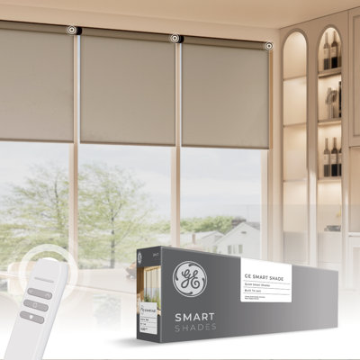 GE Smart Shade, Motorized Window Blind with Matter & Remote Control, Black Hardware, Translucent Grey Fabric, Quiet Operation, 24” Width, Adjustable Length, 1 Shade