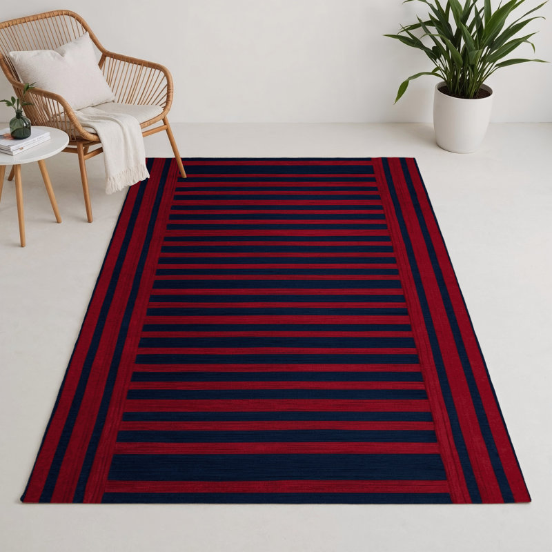 Tapis intérieur / extérieur bleu HorizontalStripes, Rectangle 5 pi x 7 pi