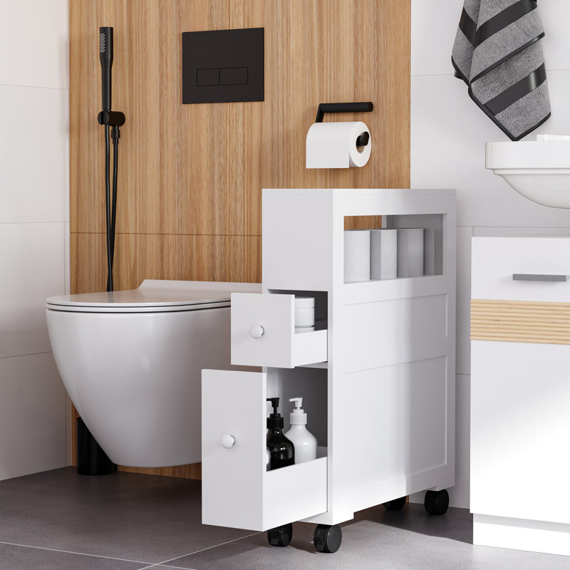 Rangement roulant pour salle de bain blanc avec tiroir et armoire