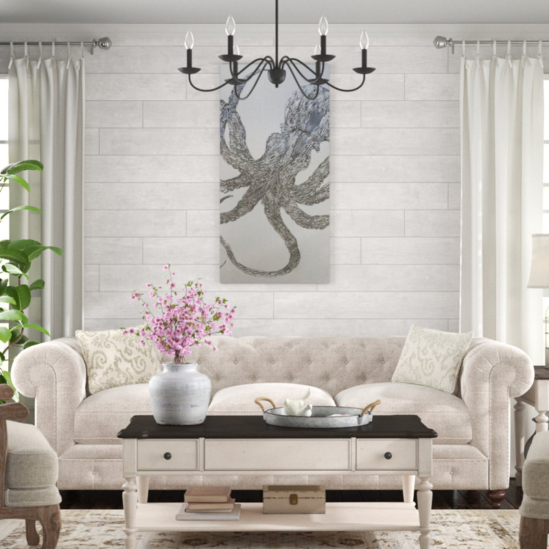 «Octopus in Iron II» par L. Bodine - peinture sur toile tendue, Couche de verre