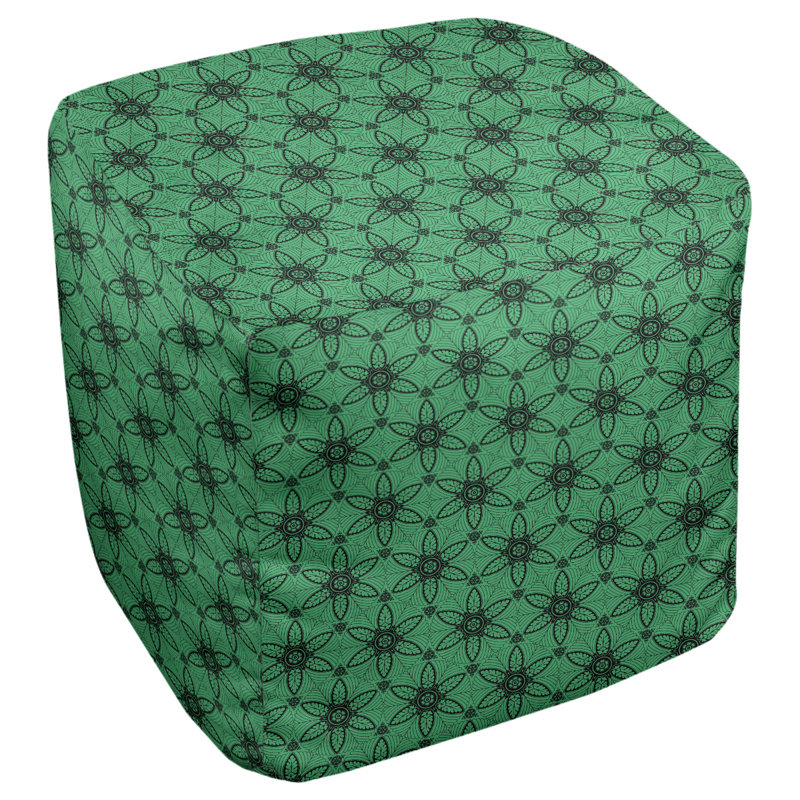 Repose-pieds cubique à cercles ornés Leffel, H 19,5 po x L 117 po x P 20 po, Vert / noir