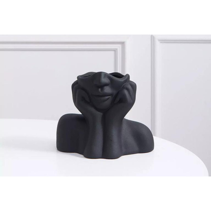 Comolli Ceramic Table Vase, Black, 19cm H x 11cm W x 16cm D