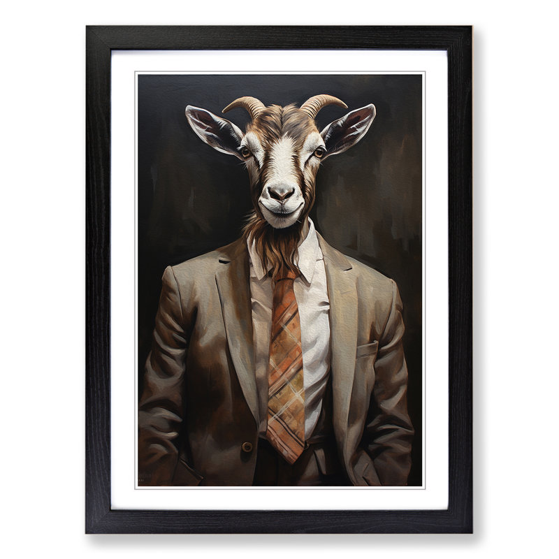 Goat In A Suit No.2 - Single Picture Frame Print on Wood, Black Framed, 34cm H x 25cm W