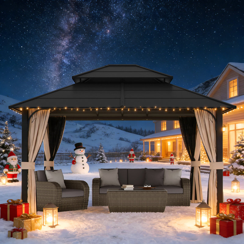 Metal Patio Gazebo with  Double Roof, 126" H x 168" W x 144" D