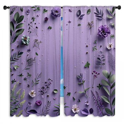 Purple Flowers Window Curtains Floral Sheer & Room Darkening - 2 Panels