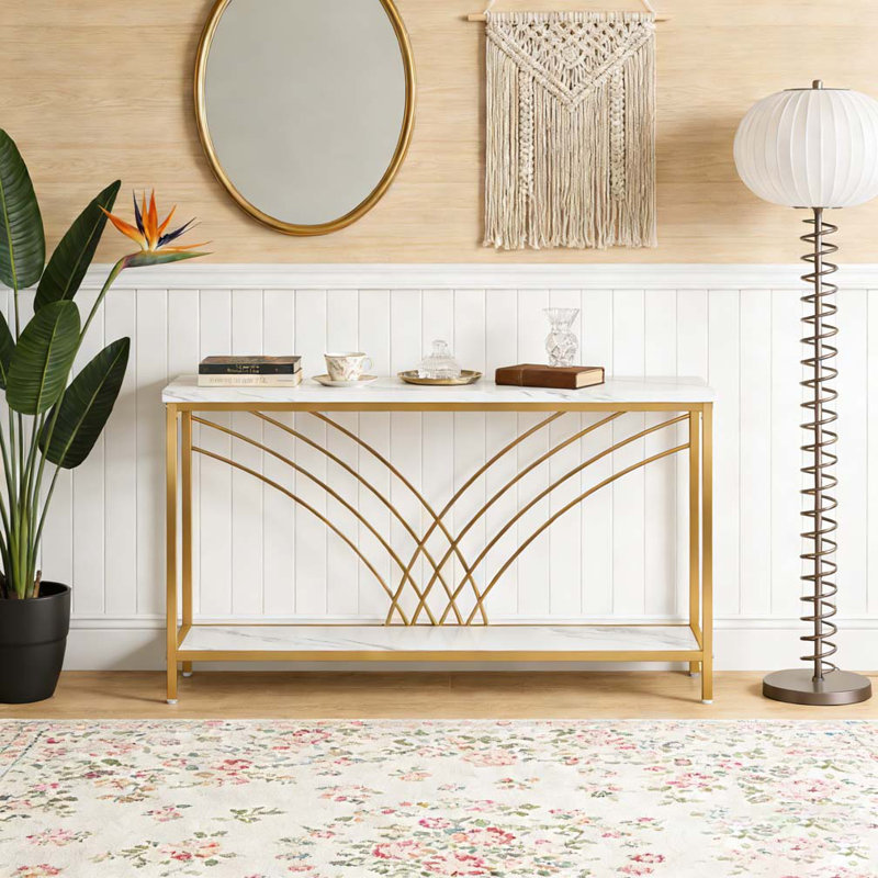 Console de table d'entrée en faux marbre avec 2 tablettes de rangement