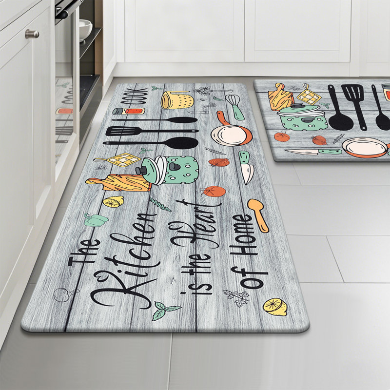 Ensemble de 2 tapis de cuisine Duwaine, Gris, Tapis de couloir 17 po x 28 po + 17 po x 48 po