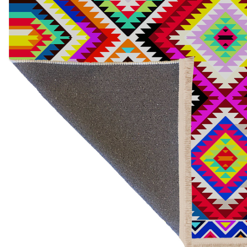 Tapis décoratif multicolore à motifs géométriques croisés, Tapis de couloir 3 pi 3,37 po x 6 pi 6,74 po