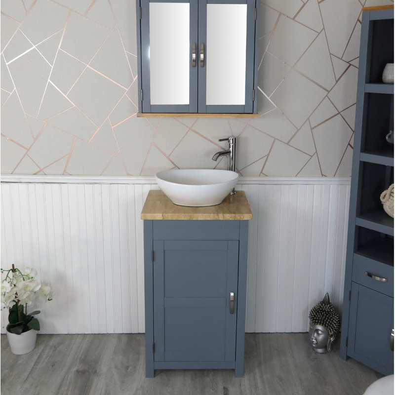Slimline 515mm Free-standing Cloakroom Vanity Unit, Grey, Cream Marble