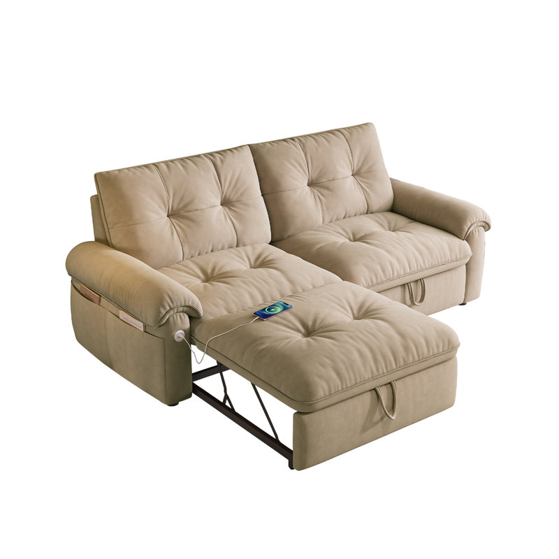 Canapé-lit convertible 2 en 1 multifonctionnel avec poches latérales, lit escamotable moderne en velours de 73 po pour salon de chambre à coucher de bureau