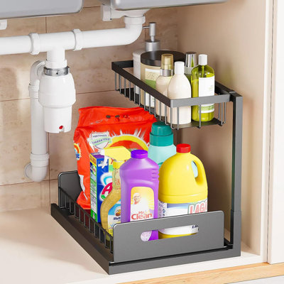 Under Kitchen Sink Organizer 2 Tier, Pull Out Under Sink Organizers and Storage, Bathroom Cabinet Kitchen Organization Storage Shelf