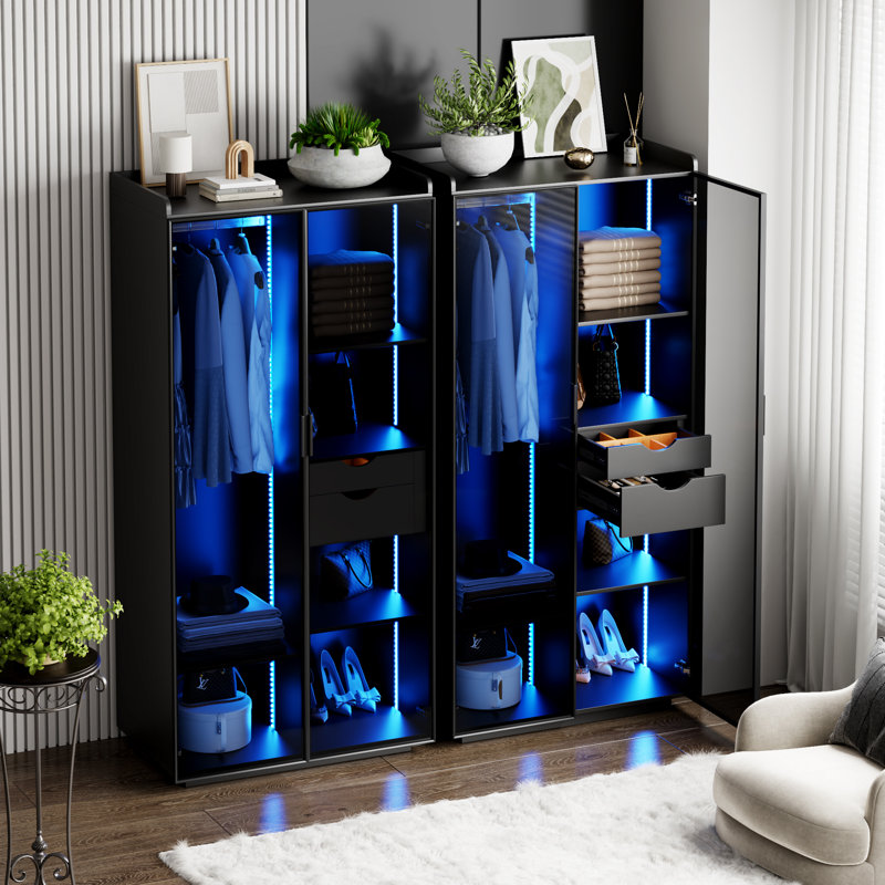 Modern 70" Bedroom Multifunctional Wardrobe, Black