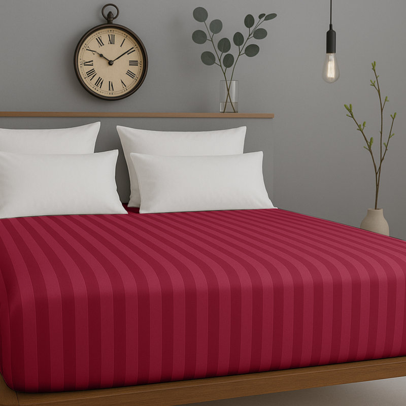 Microfiber Stripe Fitted Sheet – Soft, Durable, and Wrinkle-Free, Red, Single (3')