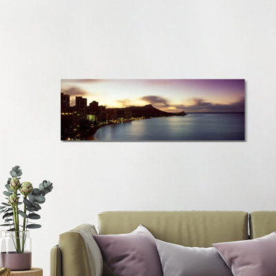 Sunrise at Waikiki Beach Honolulu HI USA 1 Piece Wrapped Canvas Panoramic Wall Art