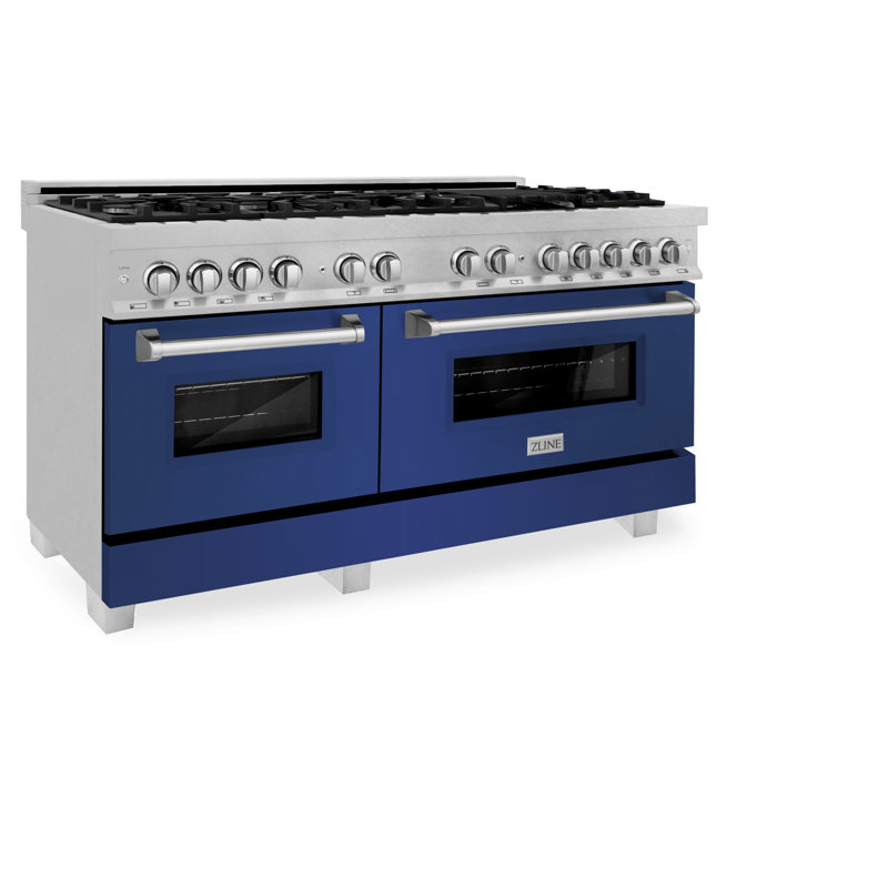 ZLINE 60" Legacy Dual Fuel Range, Satin Stainless Steel and Blue Matte