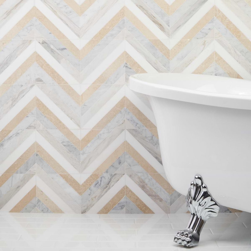 Bowery 8x8 Chevron Polished Marble Mosaic Tile