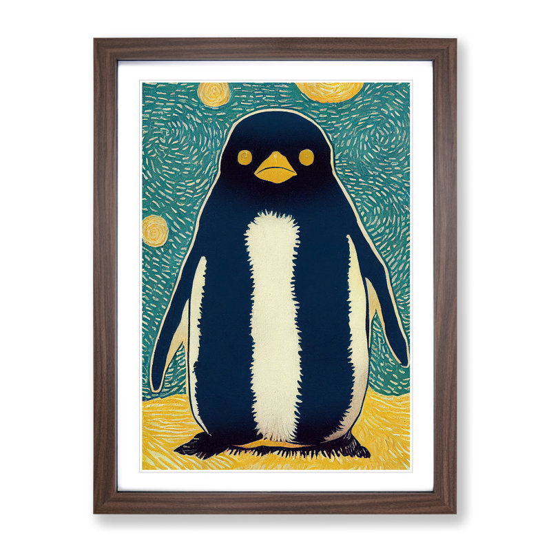 Penguin - Wall Art, Walnut Picture Frame, White, 64cm H x 46cm W