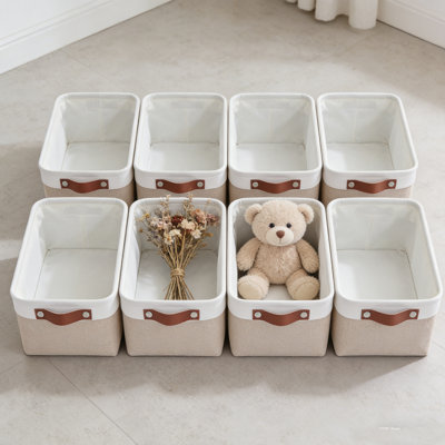 Paniers de rangement pour tablettes (paquet de 8) - Bacs de rangement pour garde-robe en tissu avec poignées en cuir PU, structure en métal pliable pour le linge, les jouets, les serviettes dans le salon, la chambre à coucher et la chambre de bébé