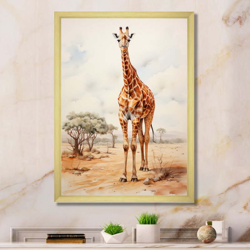 Girafe brune brune et brune sur toile, H 40 po x l 30 po x P 1,5 po, Cadre doré à une seule photo