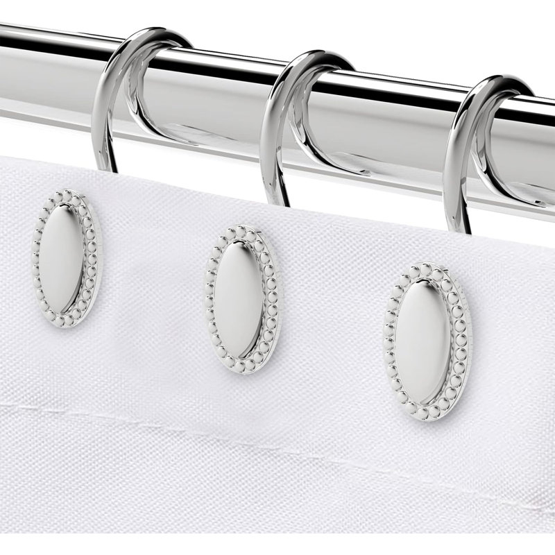 Crochets de rideau de douche, chrome, ensemble de 12, anneaux de rideau de douche décoratifs en alliage de zinc antirouille