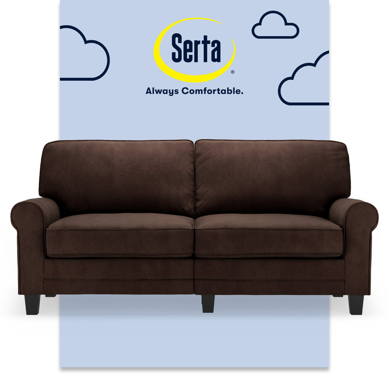 Serta Copenhagen 73" Rolled Arm Sofa, Easy Care Fabric, Soft Pillow Back, Pocket Coil Seat Cushions, Marzipan Microsuede