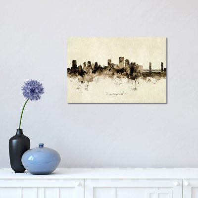«Sacramento California Skyline» par Michael Tompsett - peinture sur toile tendue