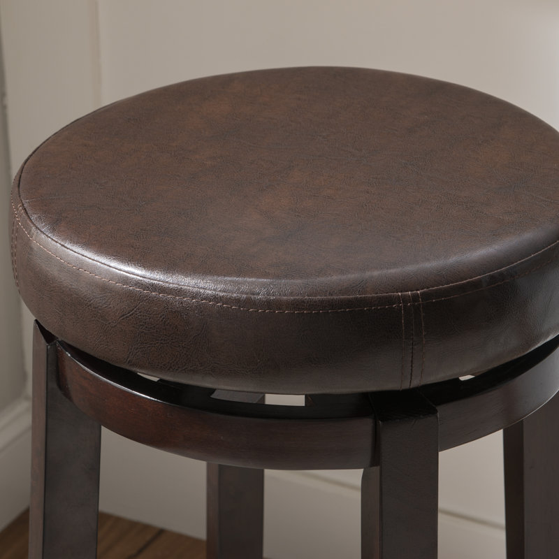 Baylis Swivel Upholstered Stool with Solid Wood Frame, Bar Stool (31” Seat Height), Faux Leather-Brown