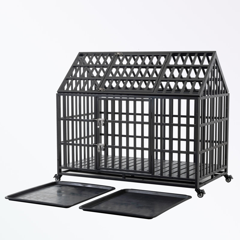 Metal Dog Kennels with 4 Lockable Wheels