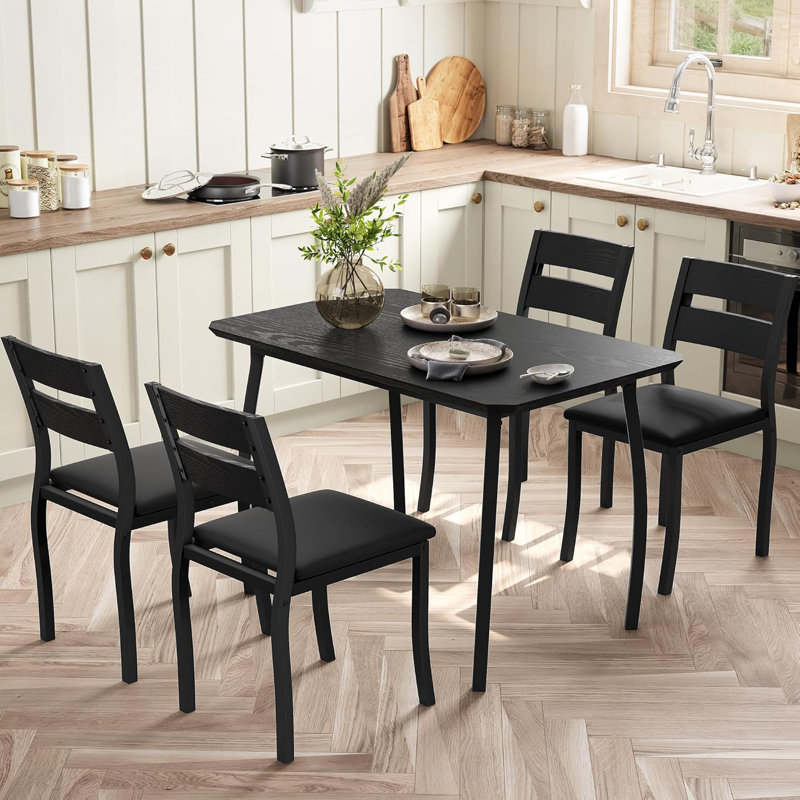 5-Piece Dining Set, Dining Table Set for 4, Table & Chair Set for Home, Apartment w/ 4 Chairs, Padded Seats & Backrests, Metal Frame, Space-Saving Design, Smooth Easy-to-Clean Surface
