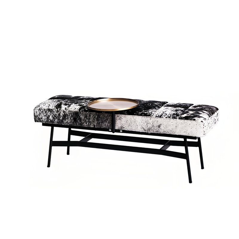 Banc rembourré en cuir de vache, H 17,71 po x l 68,89 po x P 19,68 po