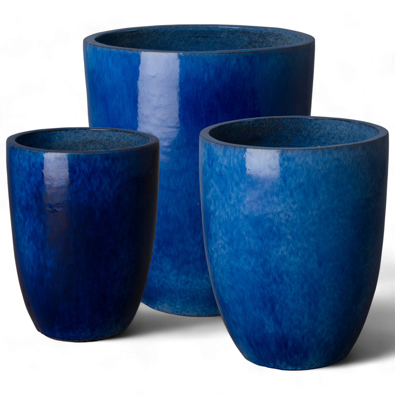 Silsbee Handmade Ceramic Planter, 24" H x 19" W x 19" D, Blue
