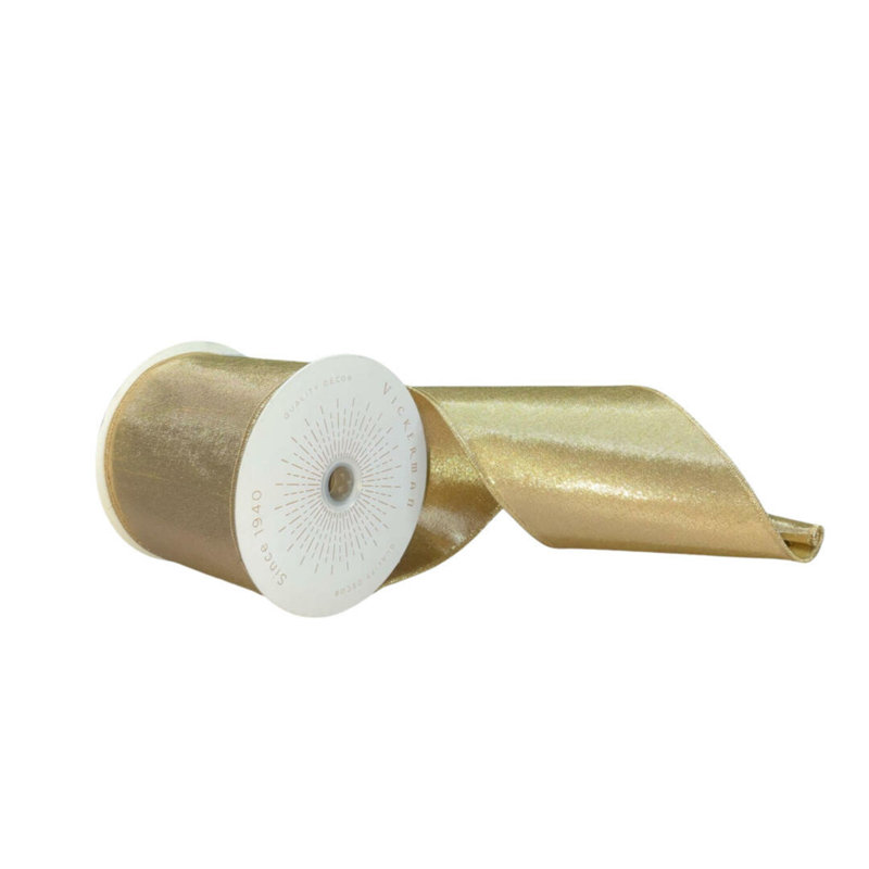 Vickerman 10yd Metallic Christmas Ribbon, Gold, 0.2" H x 360" W x 4" D