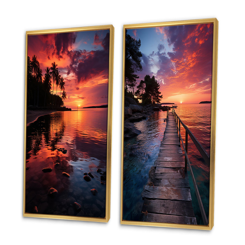 «Dominicana Tropical Sunset Reflections», 2 pièces, Encadrement doré, H 20 po x l 24 po