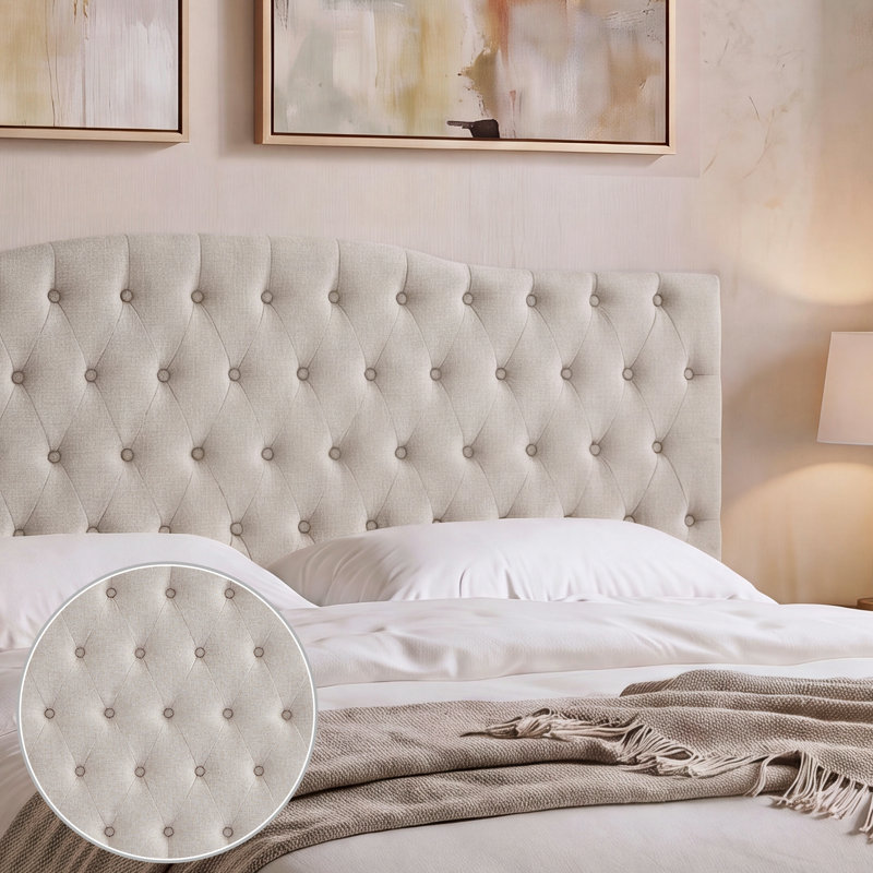 Aveigha Arched Upholstered Headboard, King, Beige Linen