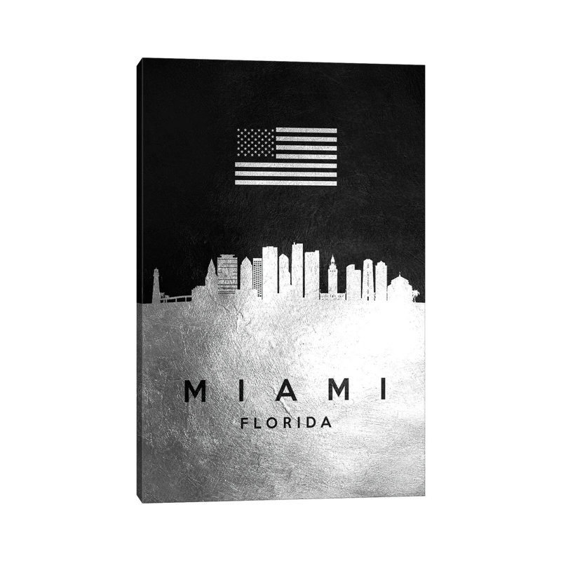 Miami Florida Silver Skyline by Adrian Baldovino - Wrapped Canvas Print, 20.32 cm H x 30.48 cm W