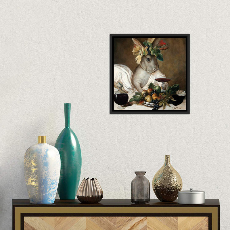 «Moose As Bacchus» - reproduction, H 18 po x l 18 po x 1,5 po, Toile avec cadre noir patiné