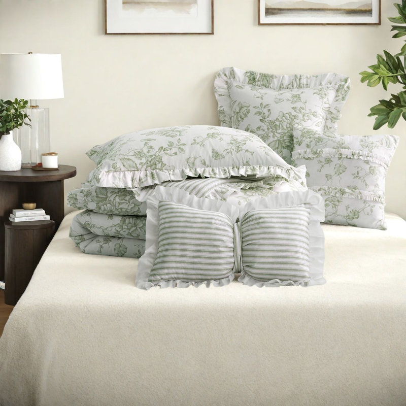 Premium King Bedding Sets, Soft Polyester Floral Ruffle for Modern Home