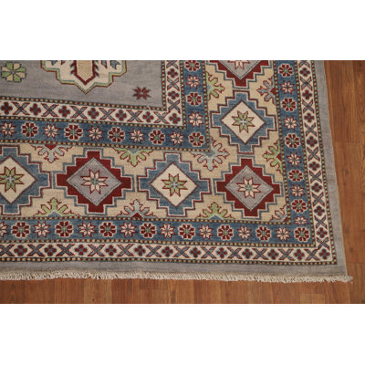 Gray Geometric Kazak Oriental Area Rug 10x13