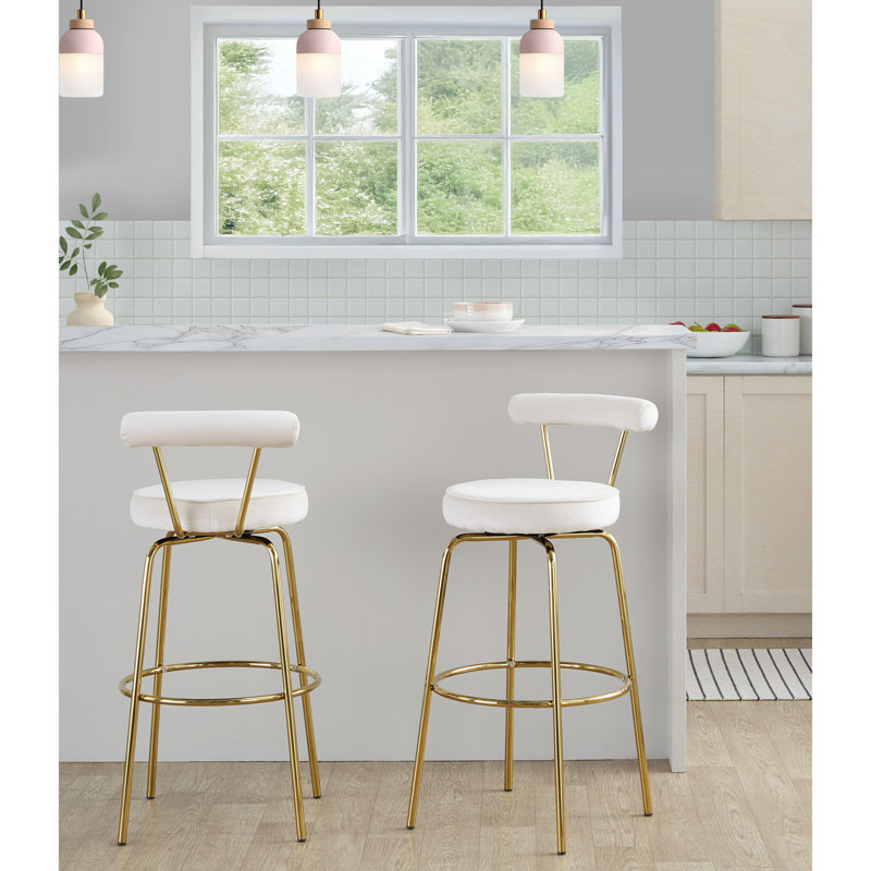 Kayson 30" Gold Swivel Upholstered Bar Stools