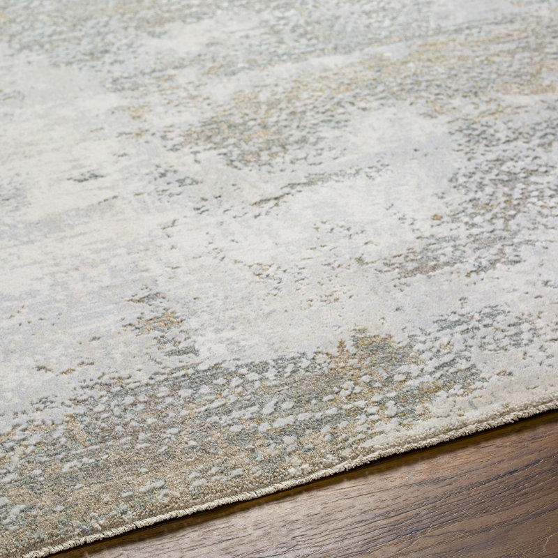 Tapis abstrait en polypropylène tissé à la machine en gris / beige, Tapis de couloir 2 pi 7 po x 10 pi