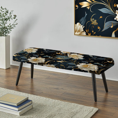 Banc rembourré floral noir