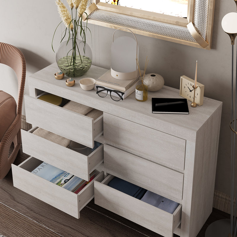 Cubbot 111.5cm W 6 - Drawer Chest of Drawers, Dusty Grey Oak