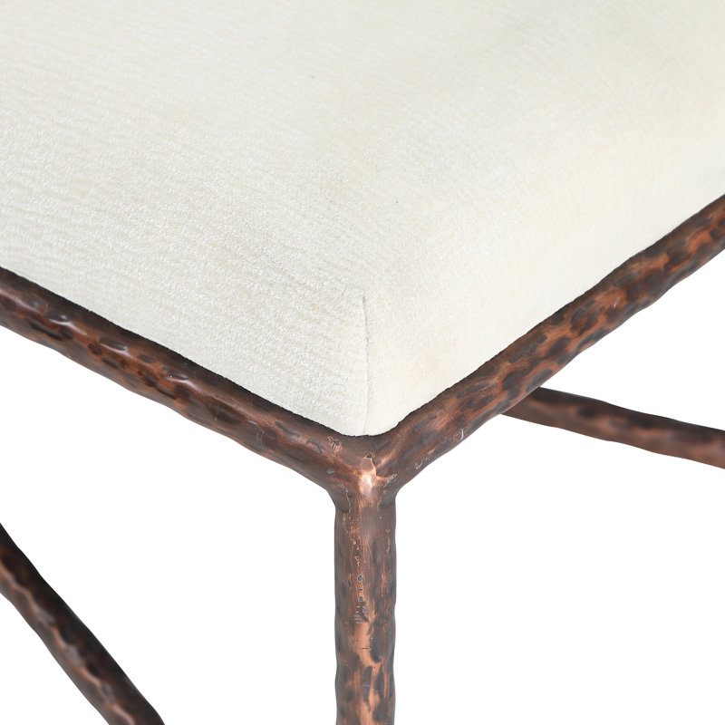 Banc en tissu Iyania Chenille, Tissu chenille crème, Bronze