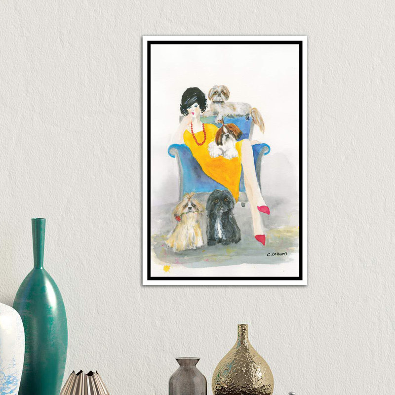 " I Need Another Shih Tzu " by Connie Collum Painting Print, 26" H x 18" W x 1.5" D, White Framed Canvas